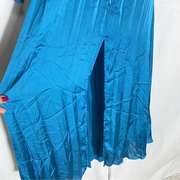 ZARA WRINKLE LOOK SATIN EFFECT MIDI DRESS Blue Steel Size M - Picture 11 of 16